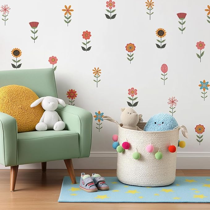 QUCHENG Nursery Wall Stickers Boho Kids Room Decor Girls Bedroom Removable Wall Decals Vinyl Murals DIY Cute Decorations 6 Sheets