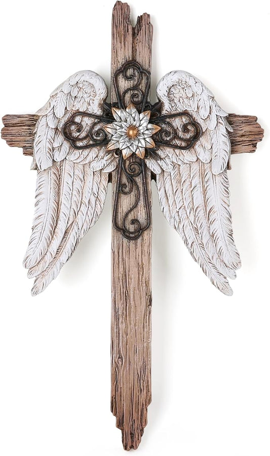 BC Home Decor Angel Wings Crosses Wall Décor, Rustic Decor Style, Decoration Gifts for Women, 12 inches H,Hand Painted by Buildclassic