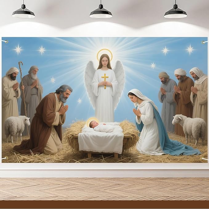 Jesus Nativity Backdrop 71x43Inch Christmas Banner Xmas Party Theme Decorations Christmas Photo Backdrop