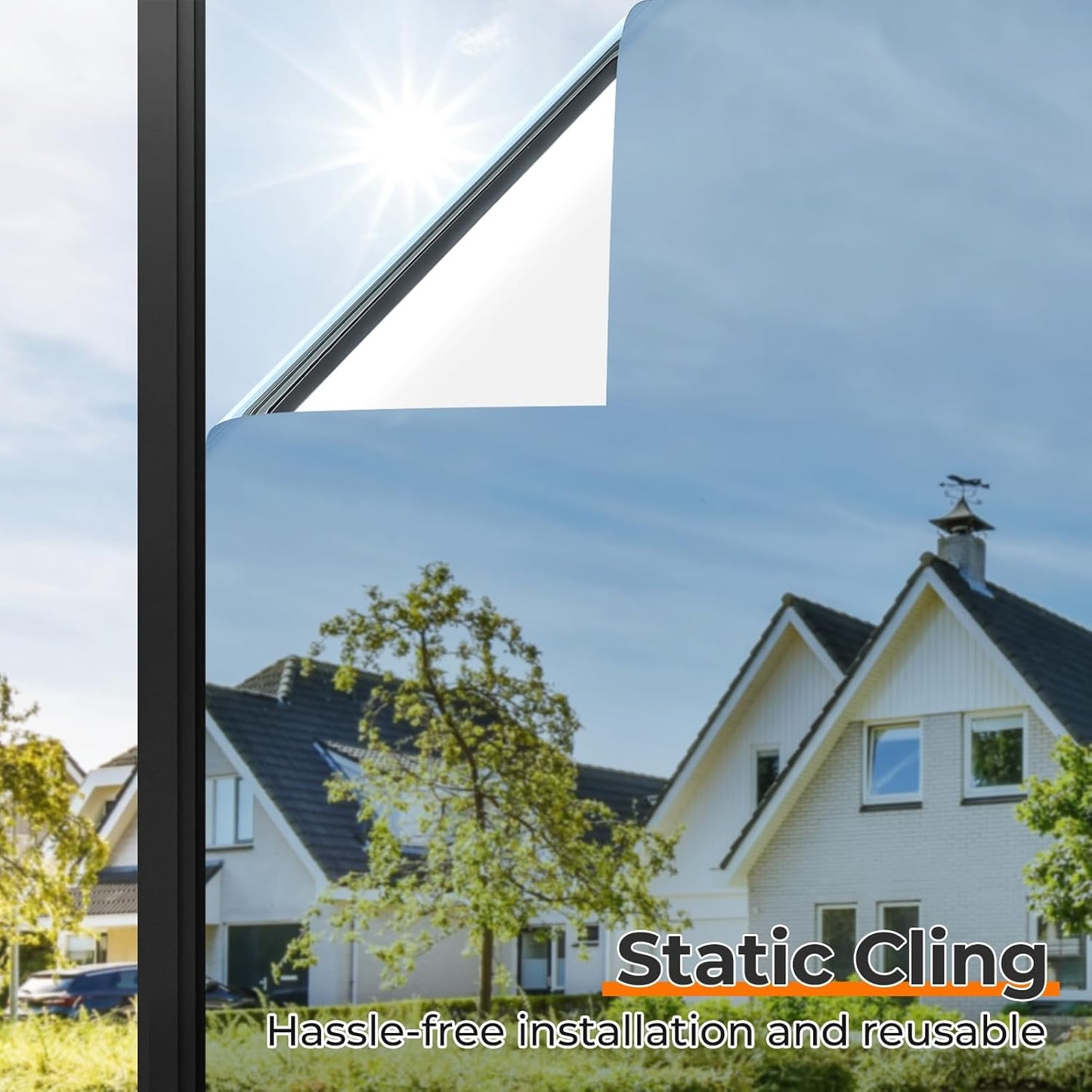 DOWELL Window Privacy Film, One Way Window Tint for Home, Static Cling Anti UV Sun Blocking Reflective Mirror Film, Heat Control See Out Not in Glass Tinting, Silver, 23.6" x 157.5"