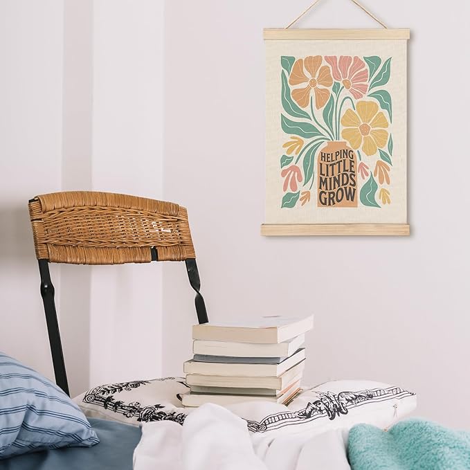 LZYRF Teacher Helping Little Minds Grow Wall Art Poster Framed, Boho Classroom Decor, Boho Abstract Floral Teacher Motivational Canvas Prints Wall Decor for Classroom School Office, 12x16 Inch