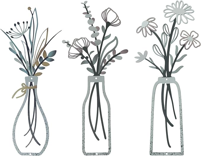 Nonforgetta Rustic Farmhouse Metal Flower Wall Art – Set of 3 Floral Decorations for Living Room, Bedroom, or Bathroom – Minimalist & Elegant Wall Décor Gift