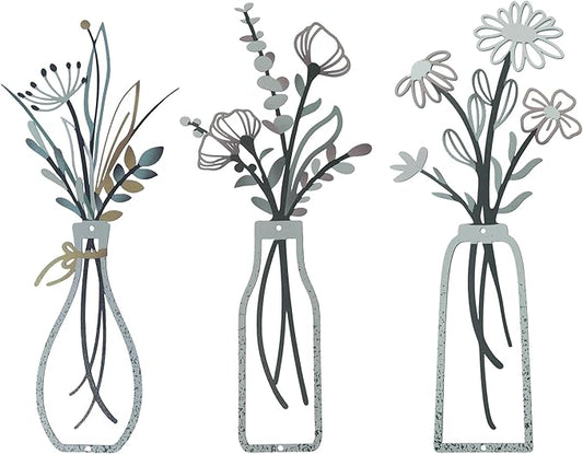 Nonforgetta Rustic Farmhouse Metal Flower Wall Art – Set of 3 Floral Decorations for Living Room, Bedroom, or Bathroom – Minimalist & Elegant Wall Décor Gift