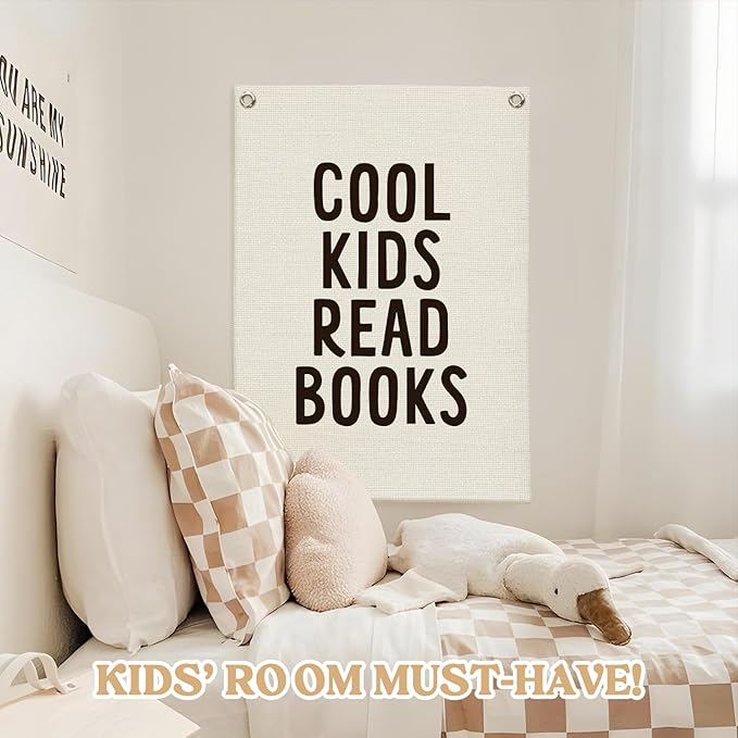 Reading Corner Decor for Classroom,Reading Nook for Kids,Cool Kids Read Books Linen Canvas Banner, Read Corner, Book Lover Gift,School Library Wall Hanging Flag Banner 18x25 Inch