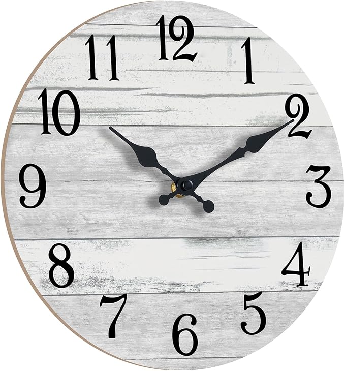 Wall Clock Battery Operated 8 Inch Gray Silent Non Ticking Country Rustic Design Vintage Retro Decorative for Bathroom Kitchen Bedroom