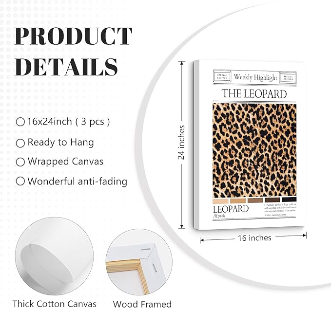 Trendy Leopard Wall Art Cheetah Print Canvas Wall Decor 8 Ball Poster Preppy Room Aesthetic Pictures Funky Coquette Vintage Prints Y2k Fashion Lucky Posters for Bedroom 16x24x3 Inch Wrapped Canvas