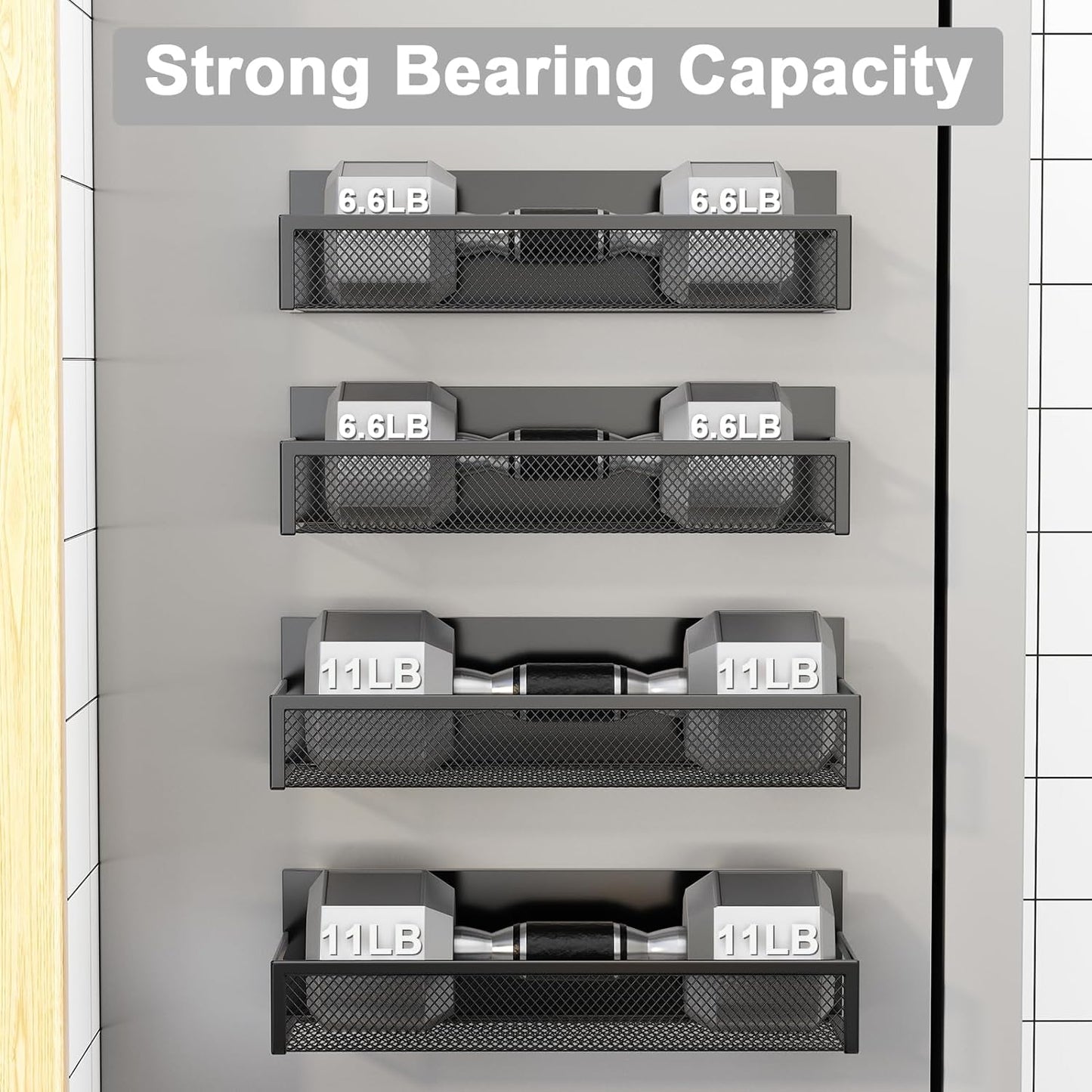 Magnetic Spice Rack for Refrigerator, 4 Pack Magnetic Shelf, Fridge Magnet Organizer with Moveable 8 Hooks, Magnetic Fridge Shelf for Kitchen Organization and Storage (4 Pack)