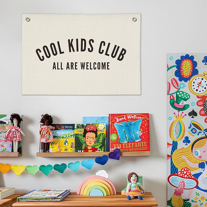 Cool Kids Club Room Decor - Long Live Boyhood Linen Banner Tapestry Wall Hanging Canvas Flag for Toddler Boy Nursery