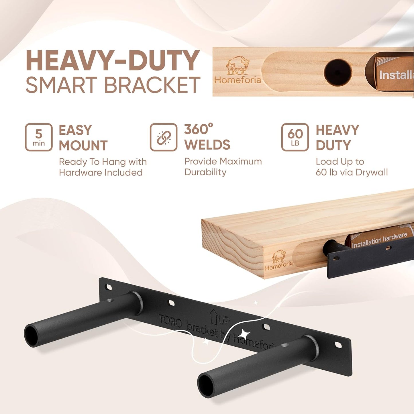 Homeforia 12 inch Natural Floating Shelf, High End Solid Real Wood 12inch Small Floating Shelves for Wall Mounted, Natural Wooden Floating Shelves, Heavy Duty Bracket, 12 X 6.5 X 1.75 in, Set of 3