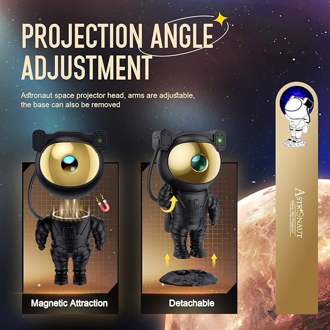 Mooyran Galaxy Projector for Gaming Room Decor - Black Astronaut Star Projector, Cool Stuff for Men's Bedroom Accessories, LED Nebula Light with Remote, for Teen Boys & Gamers