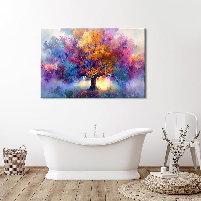 Colourful Tree of Life Wall Art Prints Tree Landscape Canvas Pictures Wall Decor Abstract Floral Trees Paintings Modern Minimalist Aesthetic Artwork for Living Room Bedroom Home Decoration 32x48"