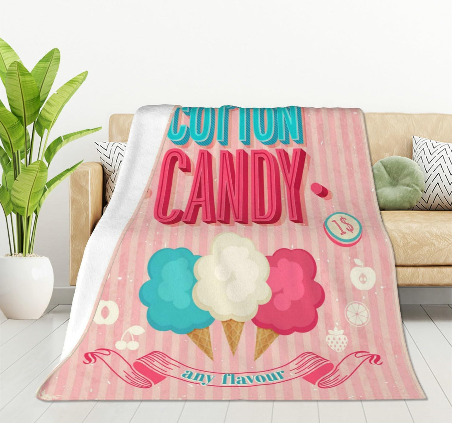 HGOD DESIGNS Candy Throw Blanket Sweet and Colorful Candy Pink Blanket Super Soft Flannel Throw Blanket Lightweight Plush Fuzzy Bed Blanket for Bedding Sofa and Travel 40"X50"
