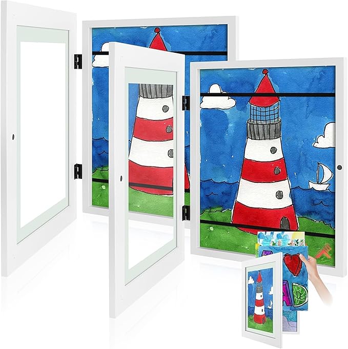 Golden State Art, 9x12 Kids Art Frames, Front-Opening Picture Frame Great for Kids Drawings, Artworks, Children Art Projects, Schoolwork, Home or Office (White, Set of 2)