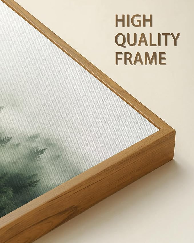 SHENIFY Green Fog Pine Tree Forest Vintage Framed Wall Art Modern Landscape Scenery Farmhouse Artwork Prints Decor for Hallway Bedroom Living Room Dining Room - 30x60in Natural Framed