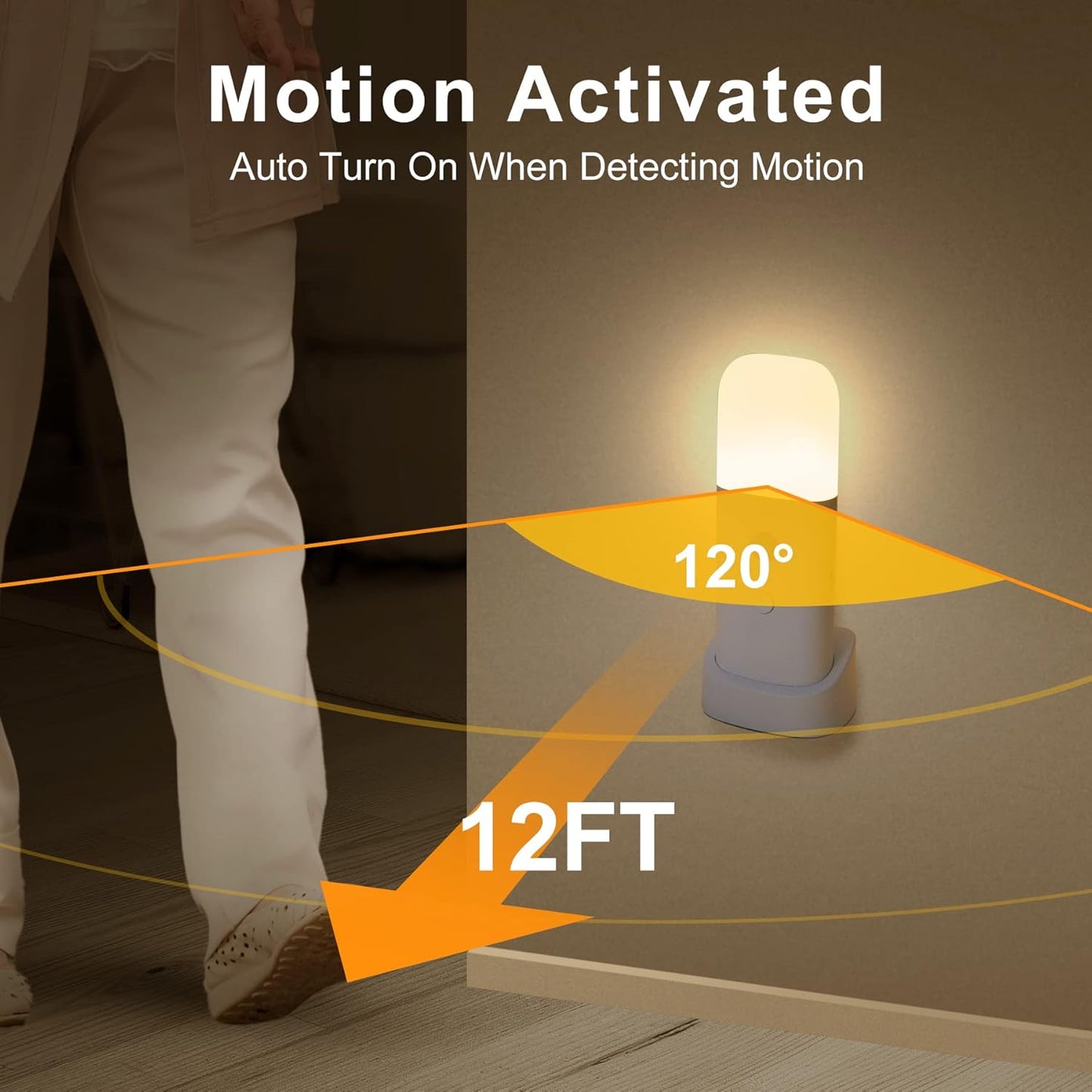 Rechargeable Motion Sensor Night Light, Battery Operated nightlights, Dimmable Motion Sensor Light Indoor, Cordless Motion Activated Night Lights for Adults, Bathroom, Bedroom, Hallway(2Pack)