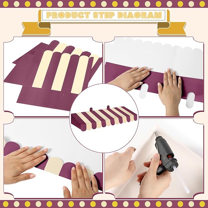 Boao 4 Pack Circus Awning Decoration 3D Stripe Cardboard Awning Carnival Wall Decor Circus Party Favors for Lemonade Stand Bakery Ice Cream Truck Bulletin Board Decor(Purple and Beige)