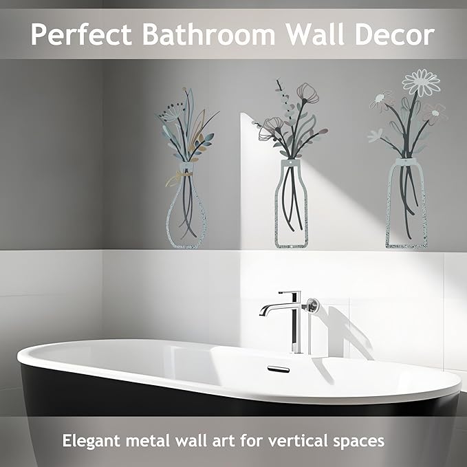 Nonforgetta Rustic Farmhouse Metal Flower Wall Art – Set of 3 Floral Decorations for Living Room, Bedroom, or Bathroom – Minimalist & Elegant Wall Décor Gift
