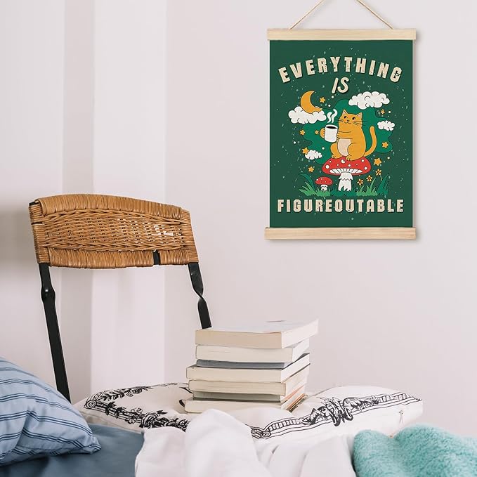 LZYRF Everything Is Figureoutable Funny Cat Wall Art Poster Framed, Positive Affirmation Inspirational Quote Canvas Prints Wall Decor for Home Bedroom Living Room Office, 16x24 Inch