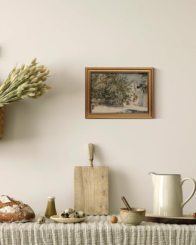 ARPEOTCY Gold Framed Canvas Wall Art, 12x16inch, Orange Trees Art Prints, Vintage Rustic Decor for Kitchen Bedroom Living Room Shelf, Retro Country Earthy Decor,Small