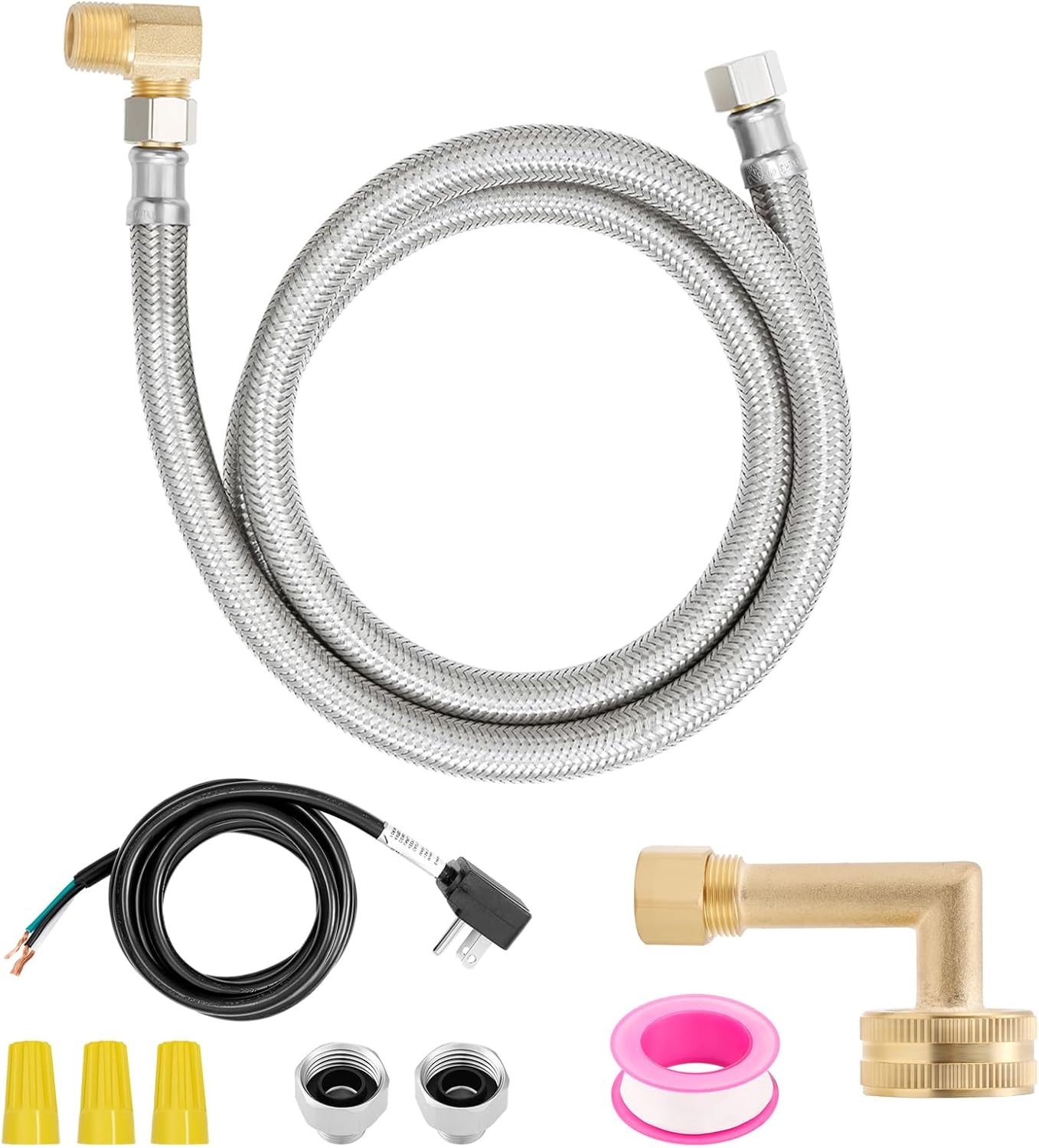 Roastove Universal Dishwasher Installation Kit,4 Ft Stainless Steel Dishwasher Hose,Burst Proof Water Supply Line with 3/8" Compression Connections