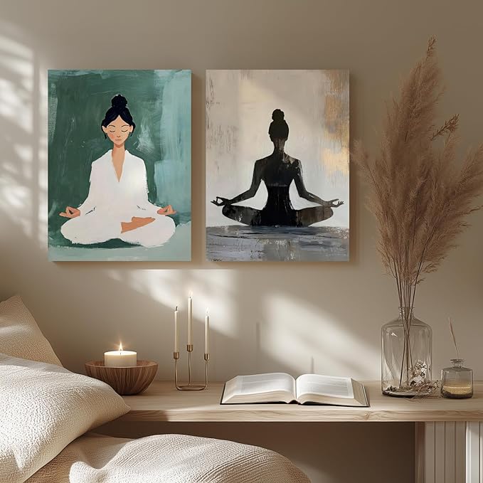 GELDSTEI Framed Zen Wall Art, Tranquil Meditation Wall Decor, Yoga Girl Canvas Painting, Spiritual Aesthetic Picture, Calming Mindfulness Poster Print for Living Room Spa Yoga Studio 16x24 Inch