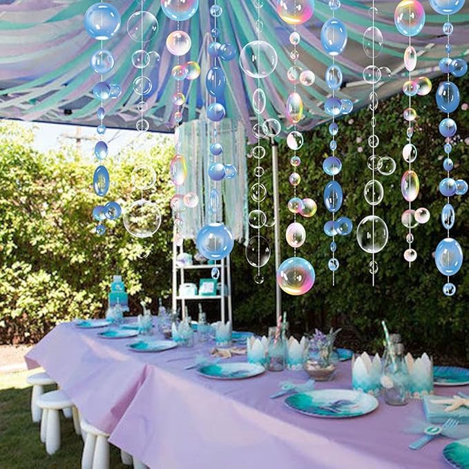 Transparent Bubble Garlands Mermaid Party Decoration Colored Blue Flat Cutouts Hanging Streamer for Birthday Baptism Wedding Ocean Wall Decal Baby Shower Under Sea Festal Kid Room Photo Props (Mix)