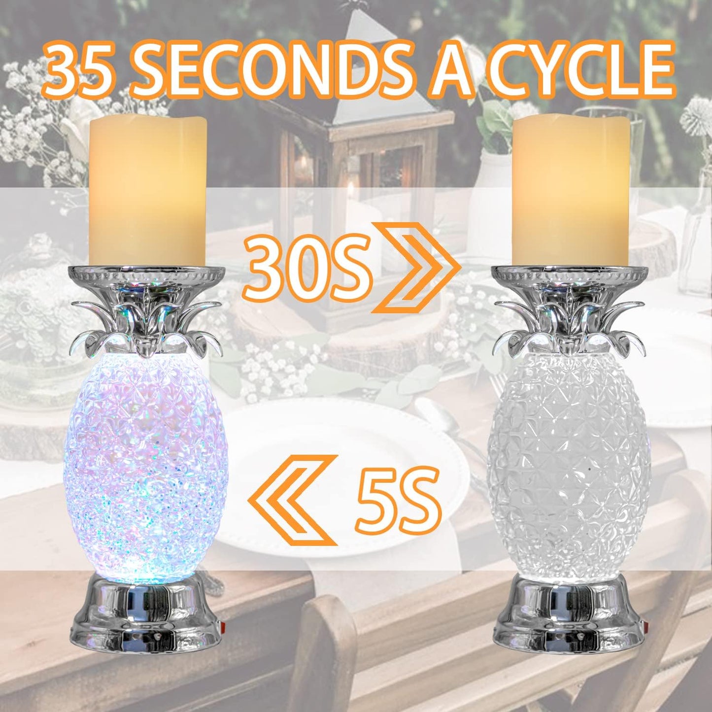 YAKii 9.5" Pineapple LED Color Changing Shine Lamp,Swirling Water Waves Lamp Kid Safe Battery/USB Cable Operated,Table Lamp Candle Holder Table Decoration Silver