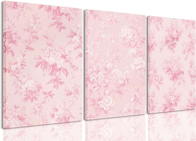LYPHNX Framed Pink Chinoiserie Flower Canvas Wall Art light Pink Love Shack Fancy Decor Paintings Posters Set of 3 Blush Pink Painting Pictures Home Decor for bedroom Living room Bathroom 12"x16"