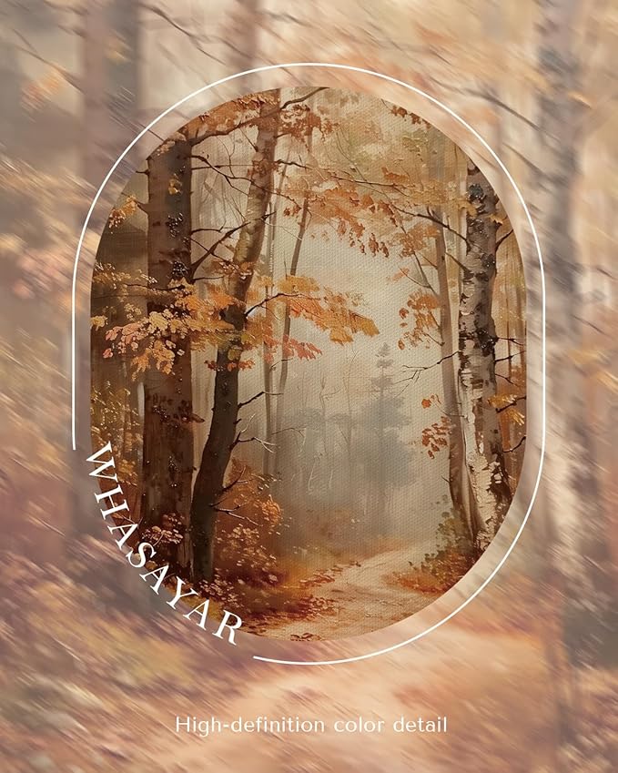 Autumn Forest Framed Canvas Wall Art 12x16 Trees Leaves Trail Artwork, Woodland Path in Fall Colors Landscape Print, Rustic Nature Forest Painting Farmhouse Bedroom Entryway Home Décor
