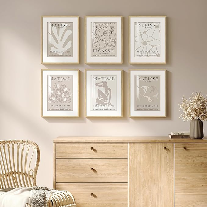 Framed Neutral Abstract Wall Art, 6 Piece Modern Matisse Prints Artwork for Walls, Minimalist Beige Matisse Pictures for Living Room, Bedroom, Dining Room, Lounge, Bathroom Wall Decor 11x14 In
