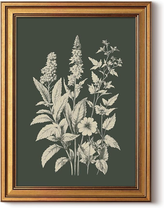 InSimSea Gold Framed Canvas Prints Wall Art, Vintage Floral Prints Decor, Floral Botanical Paintings Farmhouse Minimalist Wall Decor, Antique Pictures for Bedroom Living Room Shelf, 12x16inch