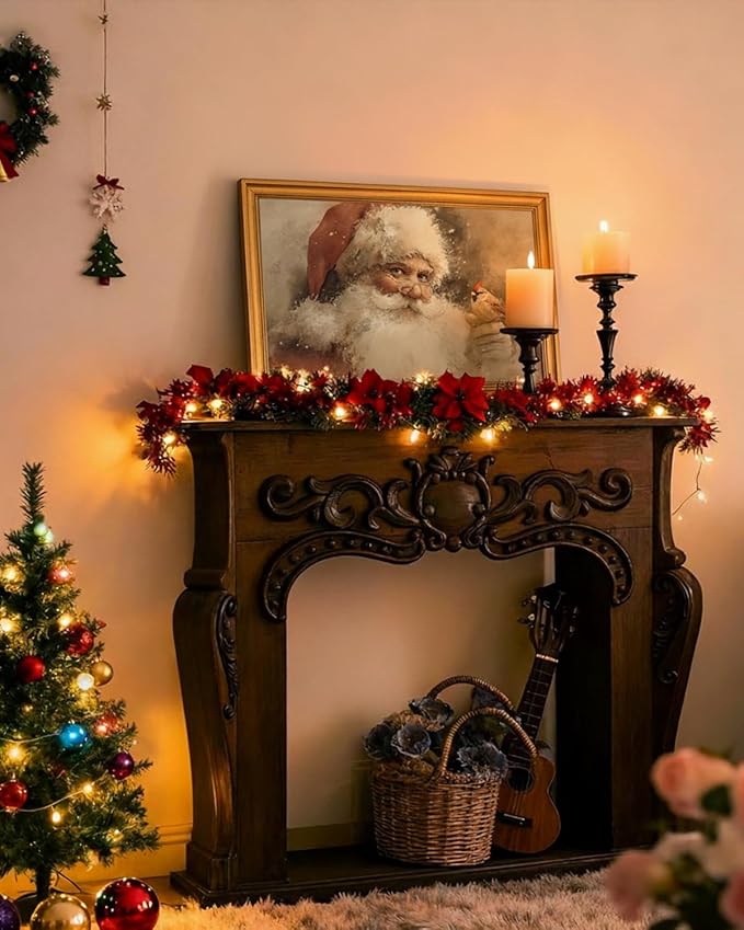 InSimSea Gold Framed Christmas Wall Art, Vintage Canvas Prints Decor, Santa Claus Paintings Large Wall Decor, Rustic Pictures for Winter Xmas Bedroom Holiday Decoration Gifts, 16x24inch