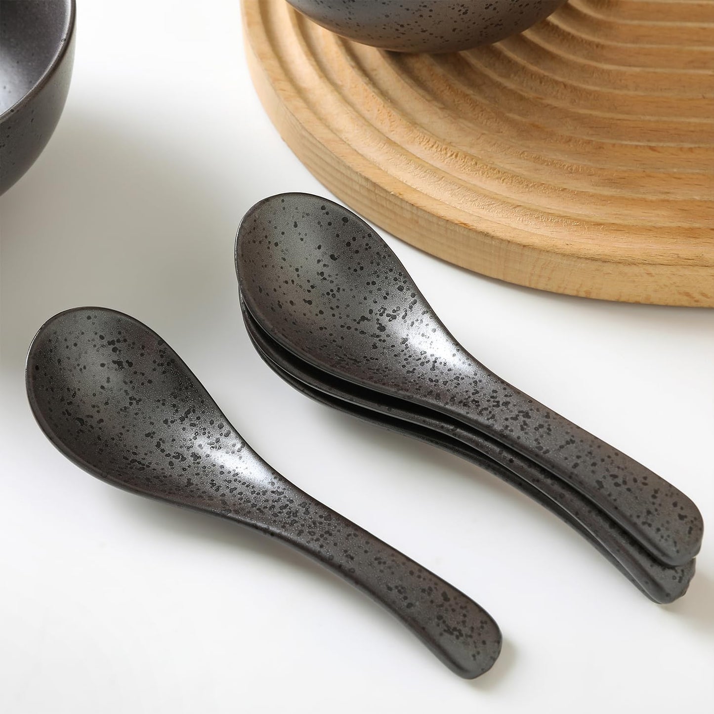Stone lain Valencia Porcelain 8-Piece Round Bowl and Spoon Serving Set, Metallic Grey