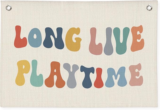 Playroom Decor, Long Live Playtime Banner, Boho Rainbow Linen Banner Wall Hanging Banner Flag Decor for Toddler Boy Kids Room Nursery Playroom