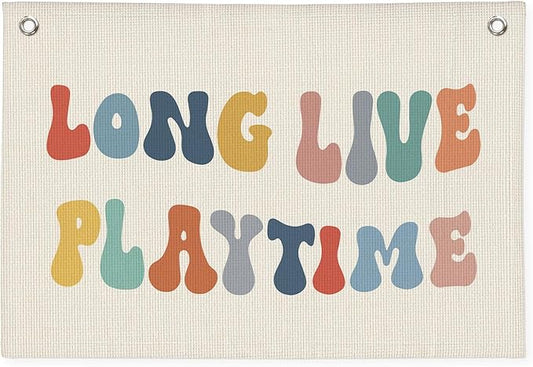 Playroom Decor, Long Live Playtime Banner, Boho Rainbow Linen Banner Wall Hanging Banner Flag Decor for Toddler Boy Kids Room Nursery Playroom