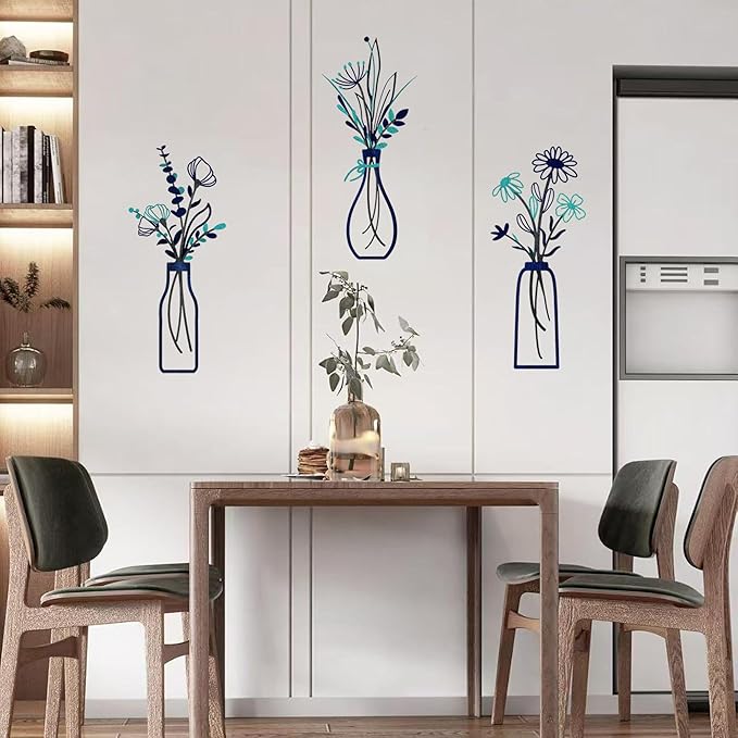 Nonforgetta Metal Flower Wall Art Set of 3 – Minimalist Farmhouse Vase Wall Decor, 3D Metal Sculpture for Living Room, Bathroom, Bedroom & Dining Room – Housewarming Gift