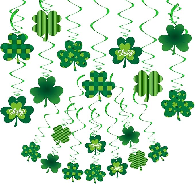 St-Patrick's Day Decorations Banner Streamers - 20Pcs Green Shamrock St. Saint Patricks Day Baby Shower Decorations Hanging Swril Garland,Irish Birthday Party Lucky Window Decor Supplies Burgleda