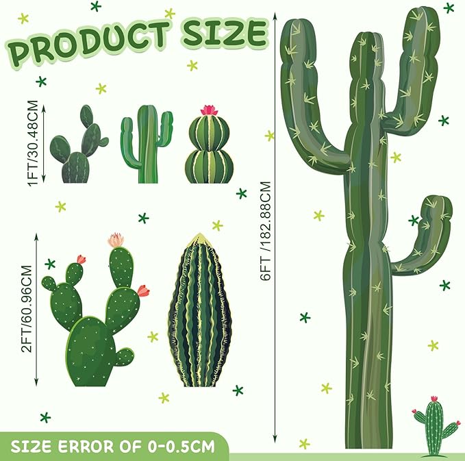Geyoga 6 Set Cactus Cutouts Jointed Cardboard Cactus Cutouts Summer Green Plant Wall Decor Cinco De Mayo Fiesta Party Supplies for Photo Prop Wild Western Decoration