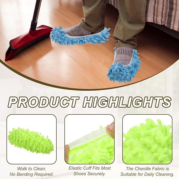 uxcell 4 Pcs Mop Slippers, Mop Socks Microfiber Shoe Covers Washable Mopping Slippers for Floor Cleaning Office Home Use Women Men, White Trim, Green