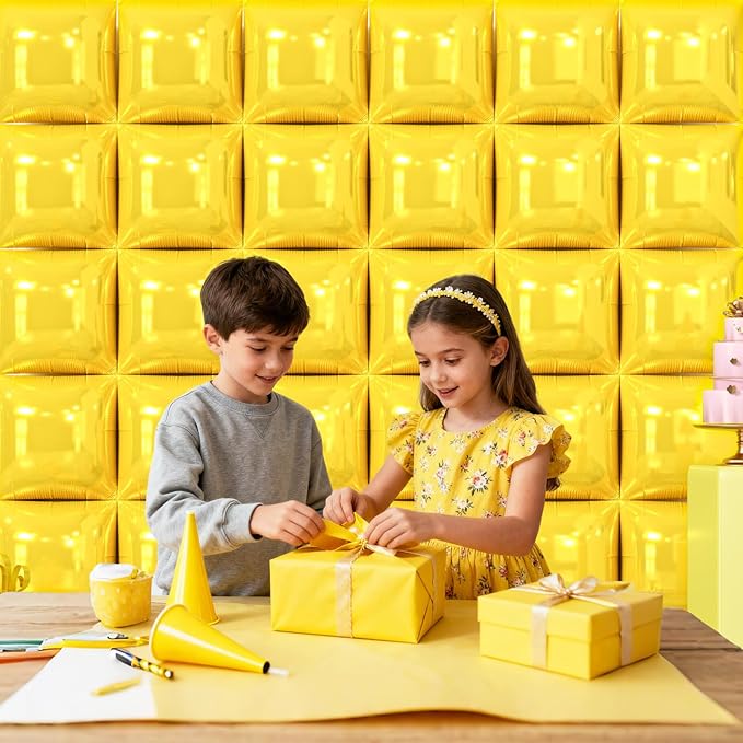 NISOCY 36PCS Pastel Yellow Square Foil Balloons Wall Backdrop Double Sided Yellow Balloons Tunnel Arch Kit for Baby Shower Birthday Wedding Sunflower Bee Theme Party Decoration