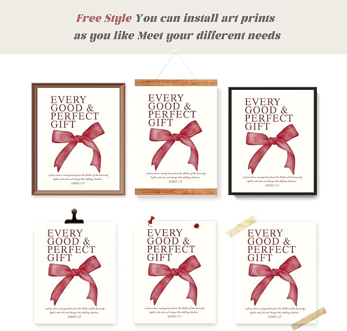 LARTSFRO Coquette Red Bow Wall Art Decor Posters, Red Bow Christian Room Bedroom Bathroom Dorm Wall Art Decor Aesthetic for College Teen Girls Gifts, Inspirational Bible Verses Bow Wall Decor, 10x8 Inch Set of 4 Pcs Bow Pictures (UNFRAMED)