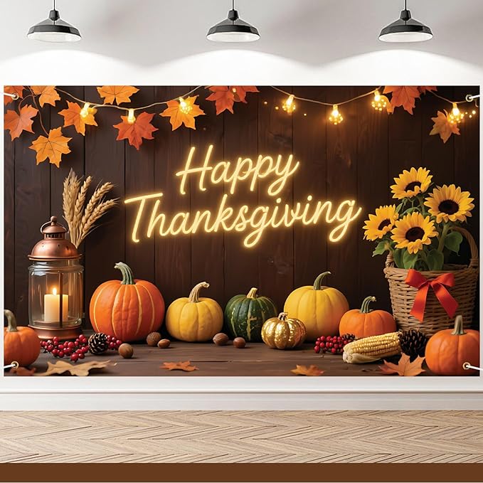 Happy thanksgiving Backdrop 71x43Inch Happy thanksgiving Banner Fall Party Theme Decorations Party Yard Sign