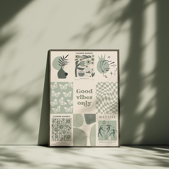 Sage Green Room Decor, Matisse Wall Collage Kit Posters for Aesthetic Room, Prints, Dorm Decor for Teen Girl (50pcs 4x6 inch)