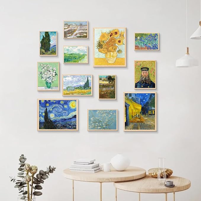 KBKBART Vintage Eclectic Wall Art Prints Set of 12, Abstract Eclectic Wall Decor Van Gogh Maximalist Famous Artist Painting Pictures, Trendy Maximalism Poster for Aesthetic, Unframed