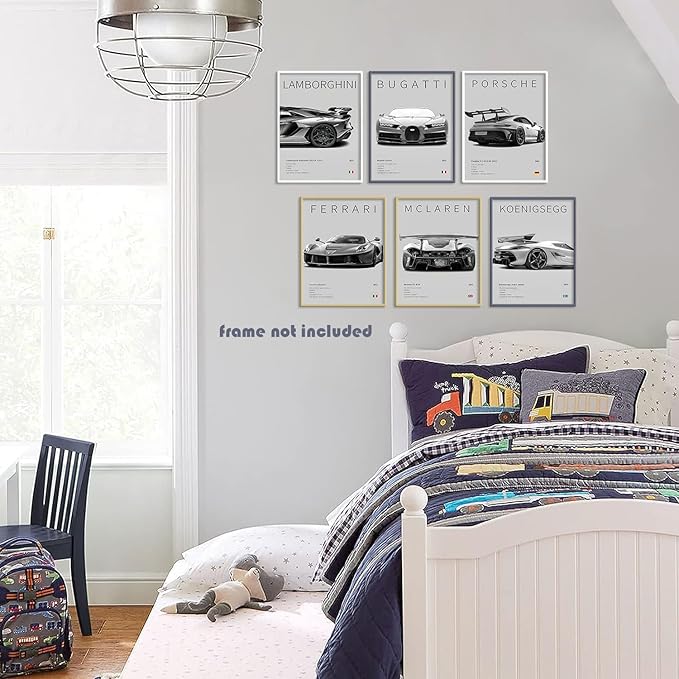 CSLGQGV Car Poster Vintage Racing Car Wall Art Supercar Canvas Prints Painting For Men Room Pictures Guys Dorm Room Aesthetics Decor Bedroom Office (Unframed,8×10inch,6pcs)