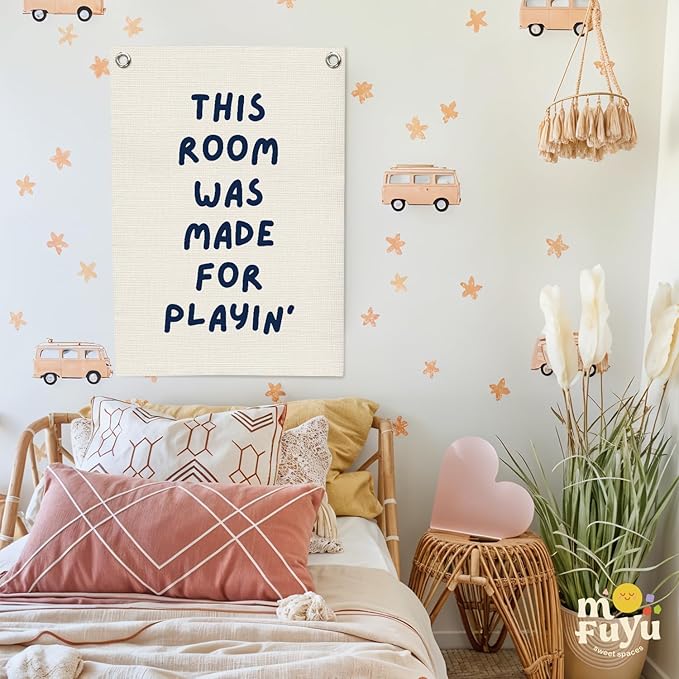 Playroom Wall Decor Linen Canvas Banner,This Room Was Made For Playin 18x25 Inch,Nursery Canvas Art,Kids Bedroom Hanging Flag for Toddler Play