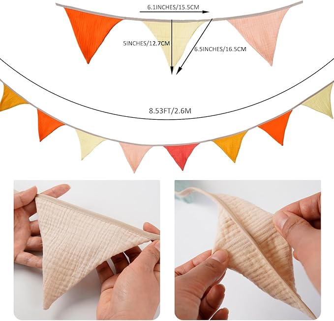 Pennant Banner Bunting Flags, Garland Triangle Banners Fabric Bright Color for Birthday Wedding Shower Party Supplies Classroom Nursery Playroom Decor (Orange)