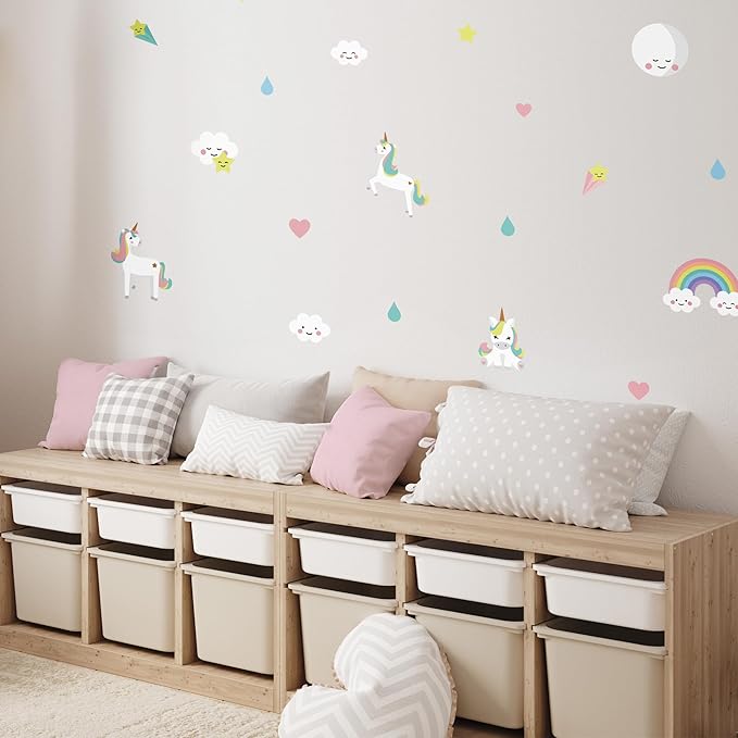 Unicorn Wall Decals - Easy-to-Apply & Removable Wall Stickers: Transform Your Toddlers Bedroom with Durable, Vibrant Peel-and-Stick Wall Decor – Stickers for Kids