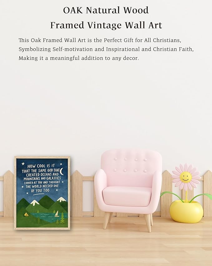 KensTro Natural OAK Wood Same God Creation Framed Wall Art,12x16in Inspirational Christian Bible Verse Canvas Art,Mountain Nursery Decor,Blue Set of 1 for Christian Boys Room for Boy Adoption Gifts