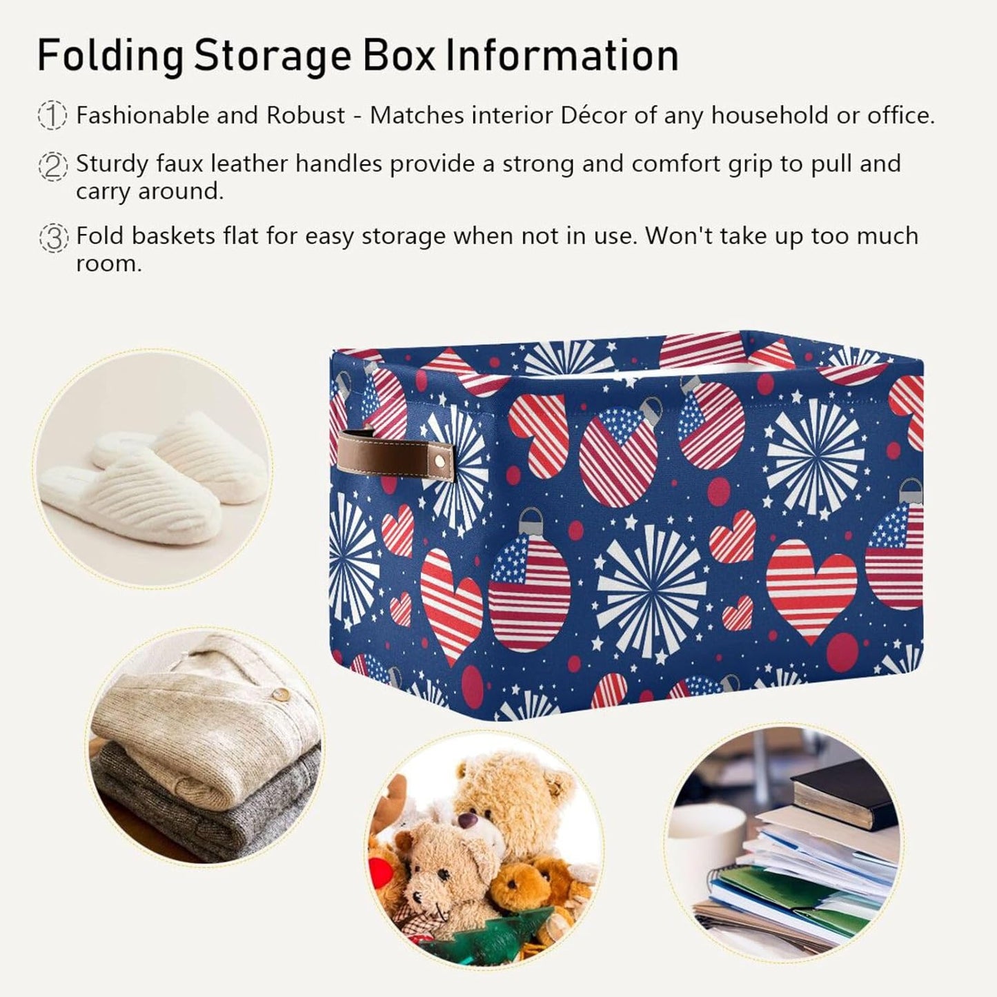 susiyo July 4th Storage Bins,2 PACK Storage Basket with Handles Large Foldable Fabric Collapsible Storage Bins Organizer Bag for Storage